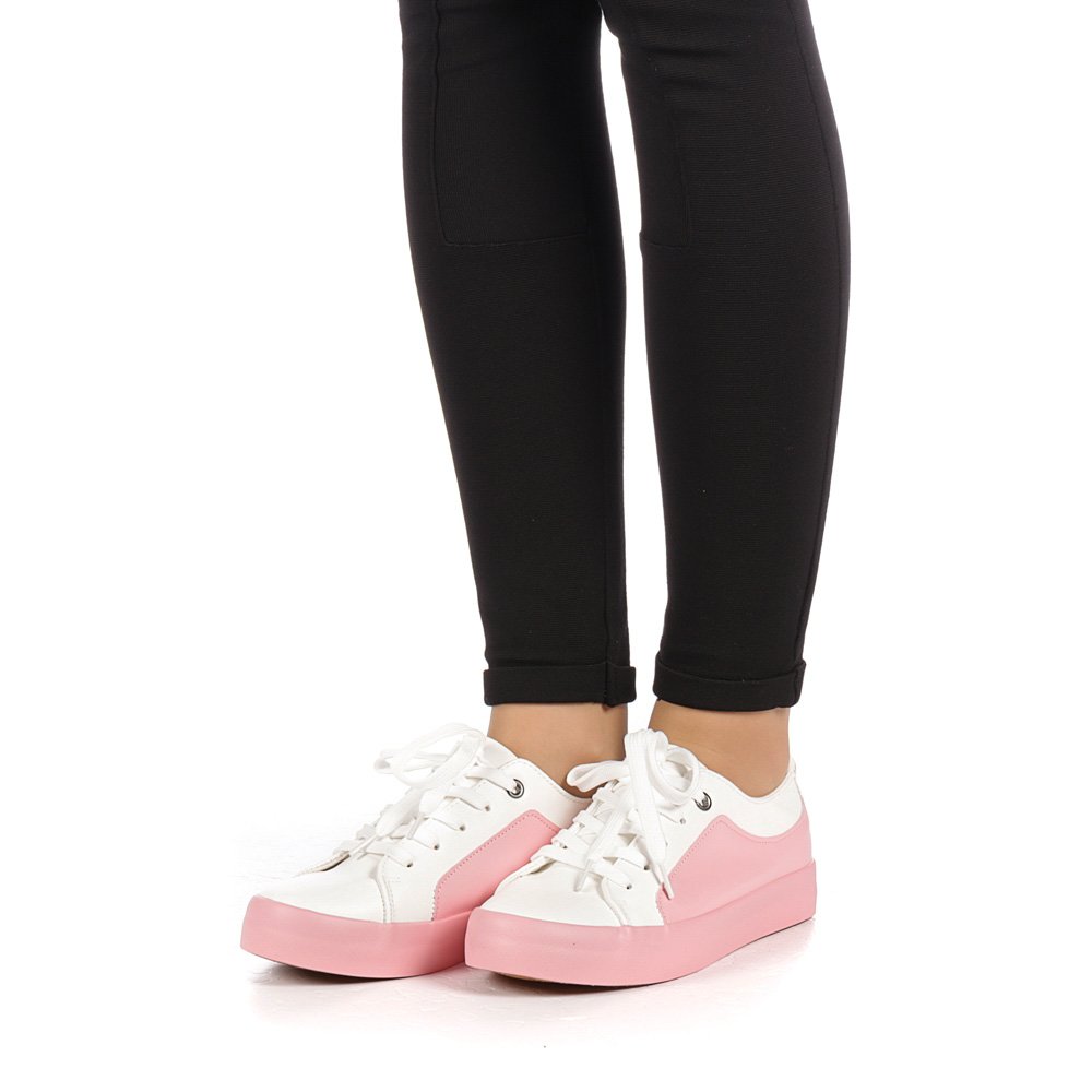 Pantofi sport dama Olanis albi cu roz, 3 - Kalapod.net